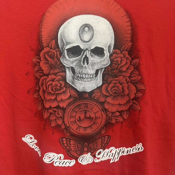 T-shirt Skull Rose, Halloween, RED, Size LARGE, Alstyle - Picture 3 of 8